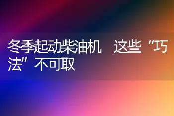 冬季起动柴油机 这些“巧法”不可取