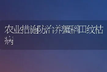 农业措施防治养蟹稻田纹枯病