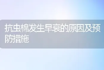 抗虫棉发生早衰的原因及预防措施