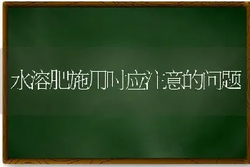 水溶肥施用时应注意的问题