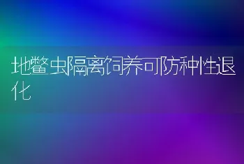 地鳖虫隔离饲养可防种性退化